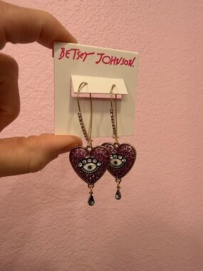Betsey Johnson Hot Pink Heart Eye Drop Dangle Earrings
